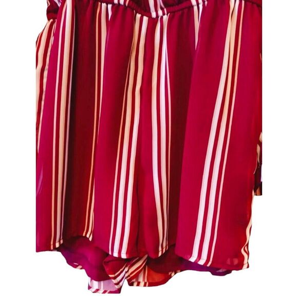 RUE 21 Burgundy White Striped Split Sheer Sleeves Romper Lined Shorts Size Med - Picture 6 of 7
